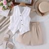 Girls' Casual Outfit - Summer Children's Elegant V-neck Short Pants Set