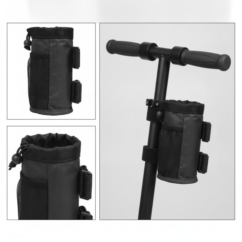 Scooter Handlebar Storage Bag Compact Cup Holder with Mesh Pocket