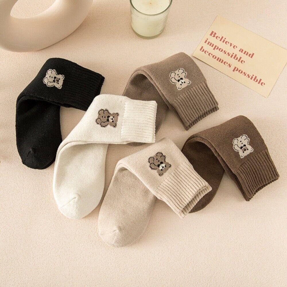 Plush Medium Tube Socks Little Bear Pattern Japanese Socks Fashionable Cotton Socks  Women's