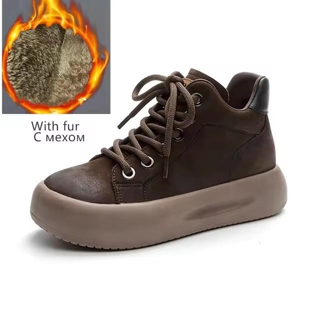 

Модные женские ботильоны GKTINOO 2024 Новые из натуральной кожи на плоской подошве Женские кроссовки-ботинки Зимние на шнуровке Меховые женские ботильоны 250