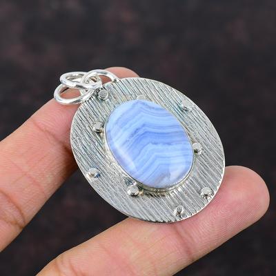 Blauer Spitzen-Achat-Anhänger, handgefertigter Designer-Schmuck, 925er Sterlingsilber-Anhänger, origineller Edelstein-Schmuck, Geschenk für Frauen, neuester Design-Schmuck