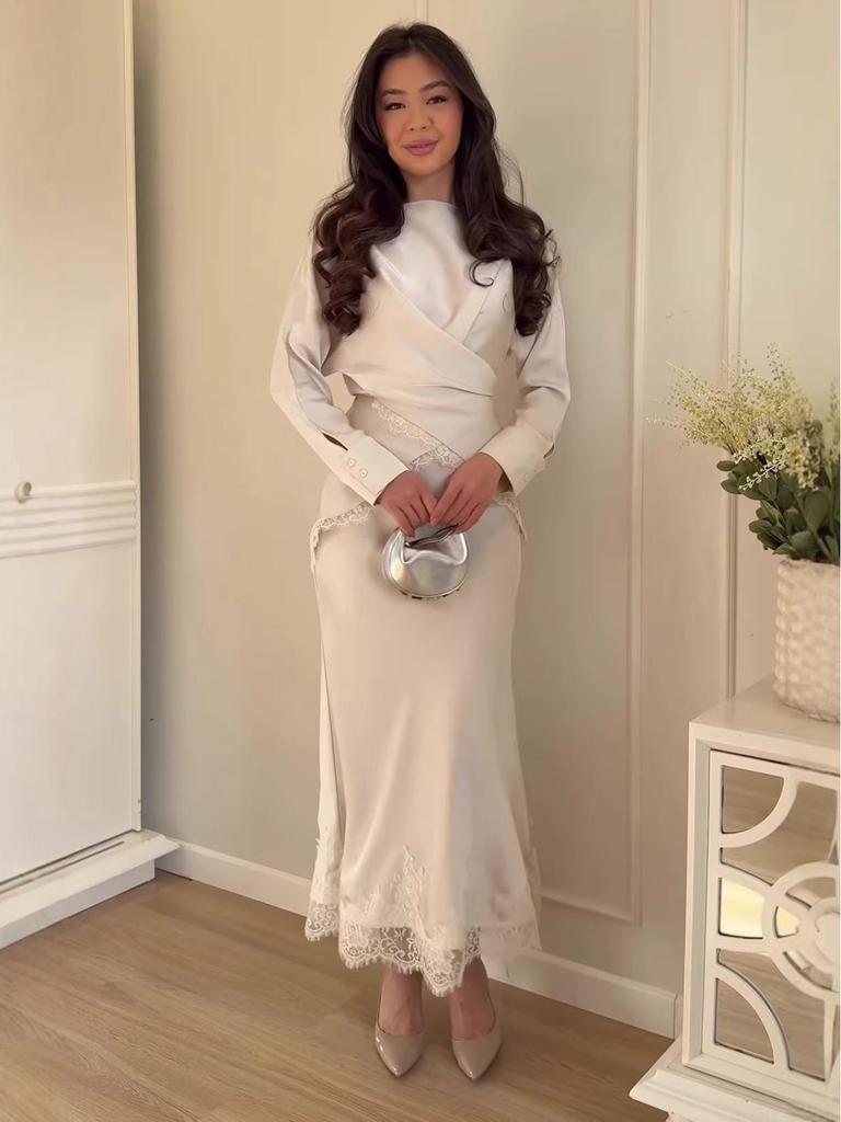 Spring 2026 Women's Solid Satin Long Sleeve Top & Skirt Set