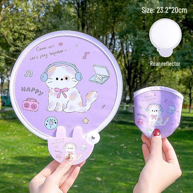 

Reflective Cartoon Folding Fan with Selfie Fill Light - Portable Handheld Mini Fan for Photography