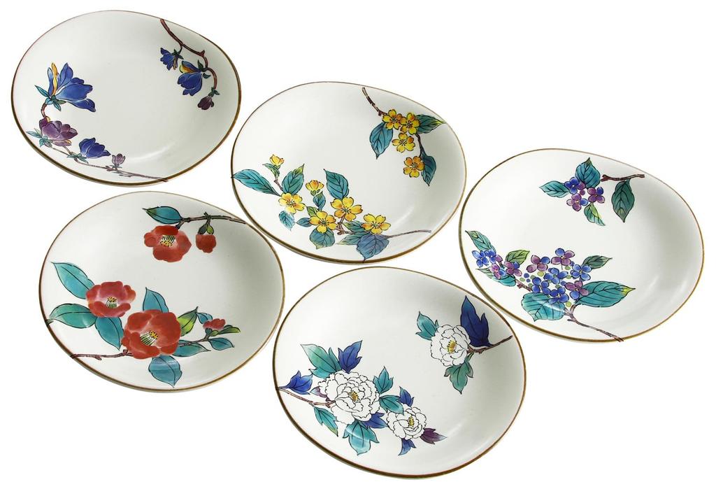 Ceramic Indigo Flower Jewel Set of 5 Individual Plates In 5 Colors Size: Approx. W16.2 D14.7 H2.7 02549