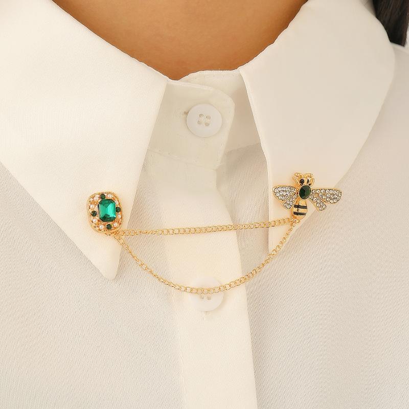 Fashion Bee Crystal Tassel Chain Women Brooch Vintage Lapel Pin Badge Men'S Shirt Collar Pins Luxulry Jewelry Accessories Gift