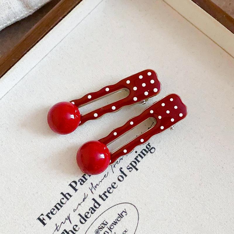 Dark Red Polka Dot Alloy Hairpin Cute Point Sweet Girls Women Duck Bill Clip Bangs Clip   Headwear Hair Accessories