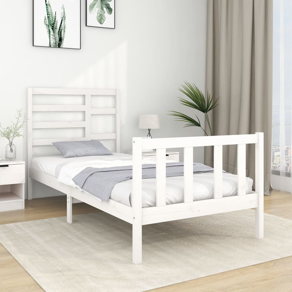 Bed Frame White Solid Wood 90x190 cm 3FT Single comprar a buen precio ...