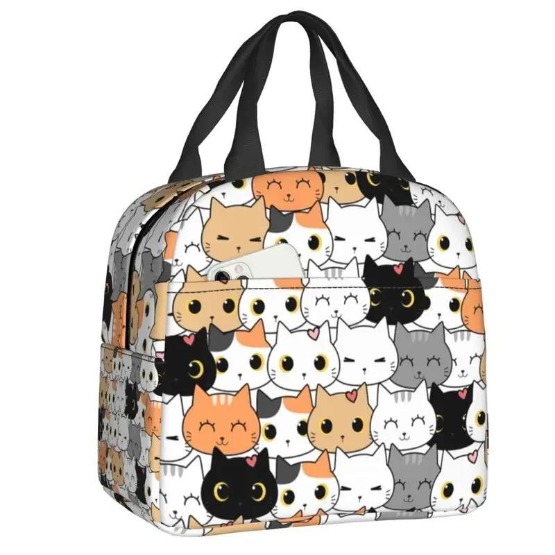 Kawai Cats Thermal Insulated Lunch Bag Women Cute Animal Kitten  Tote for School Office Outdoor Storage Food Bento Box