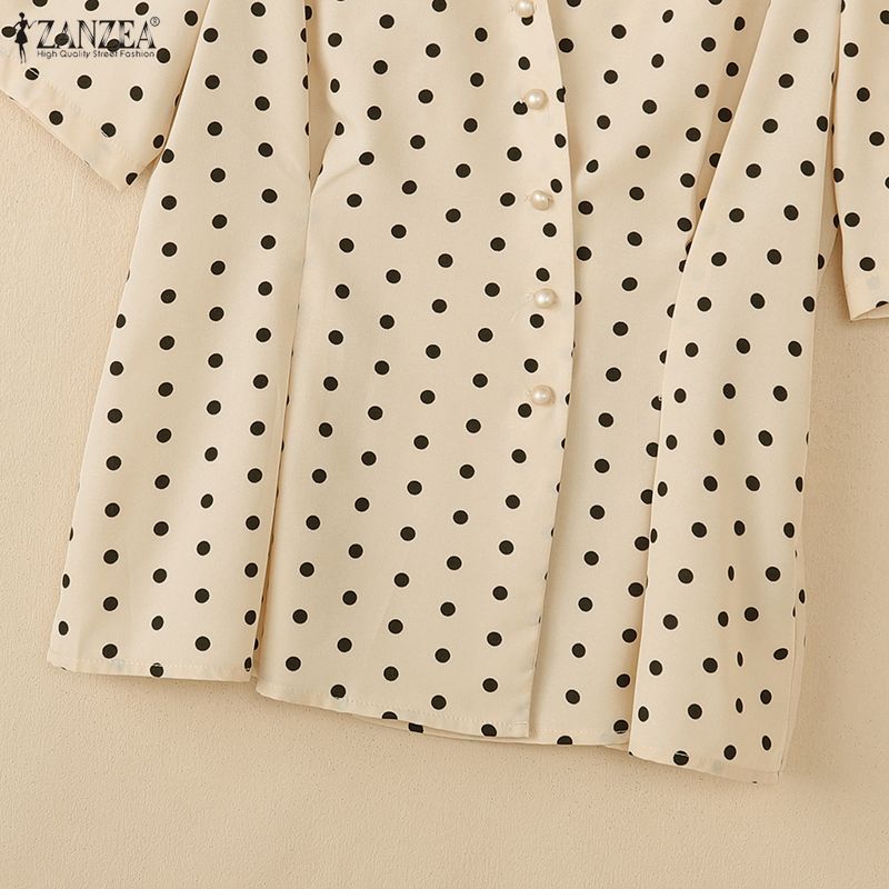 ZANZEA Women Casual V-Neck Short Sleeve Polka Dot Print Blouse