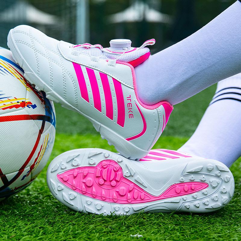 Children's football shoes broken nails rotating buckle leather feet boys and girls students artificial turf anti-skid training shoes