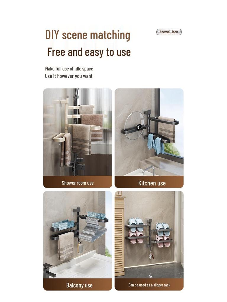 Wall-Mounted No-Drill Rotating Towel Rack and Shelf for Bathroom Storage