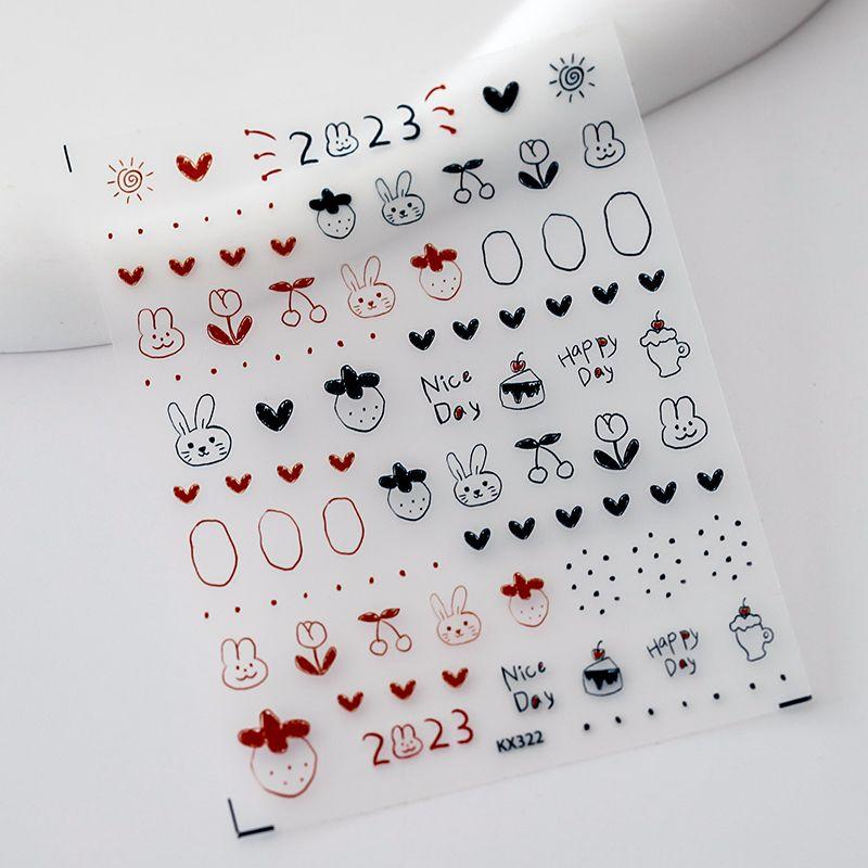 

Season Cartoon Line Rabbit Strawberry Cake Frosted Thin Tough Nail Sticker Waterproof Nail Sticker Ornament Kx322 kx322