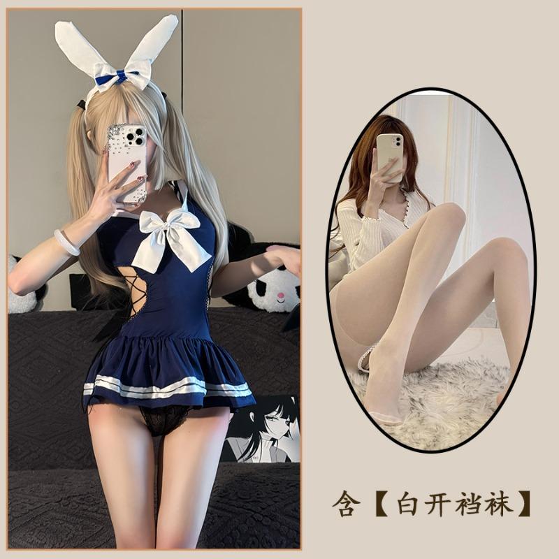 Sex Underwear Pure Desire School Bunny Uniform Free Crotch Swimsuit Women's Straps One-piece Qqny