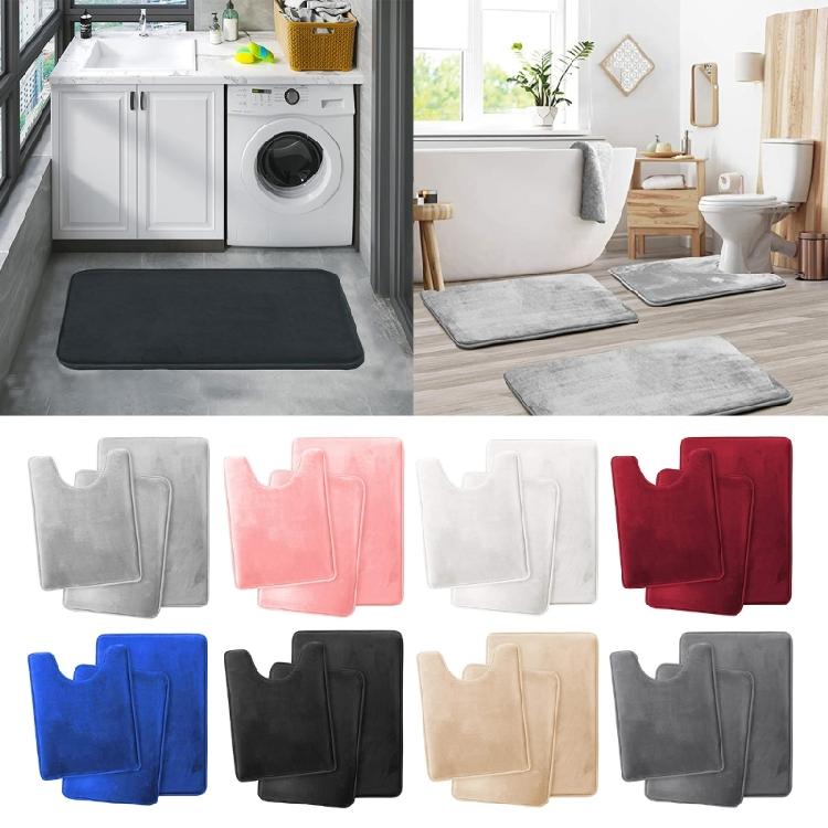 Set of 3 Bathroom Rugs Bath Mat Super Absorbent U-Shaped Shower Mat Machine Wash