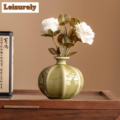 Yaozhou Brennofen Laternenvase Antiker Übertopf Heimdekorationen Teestaubgrün Pflanztopf Haushaltsblumentopf Teeservice Zubehör Kunsthandwerk