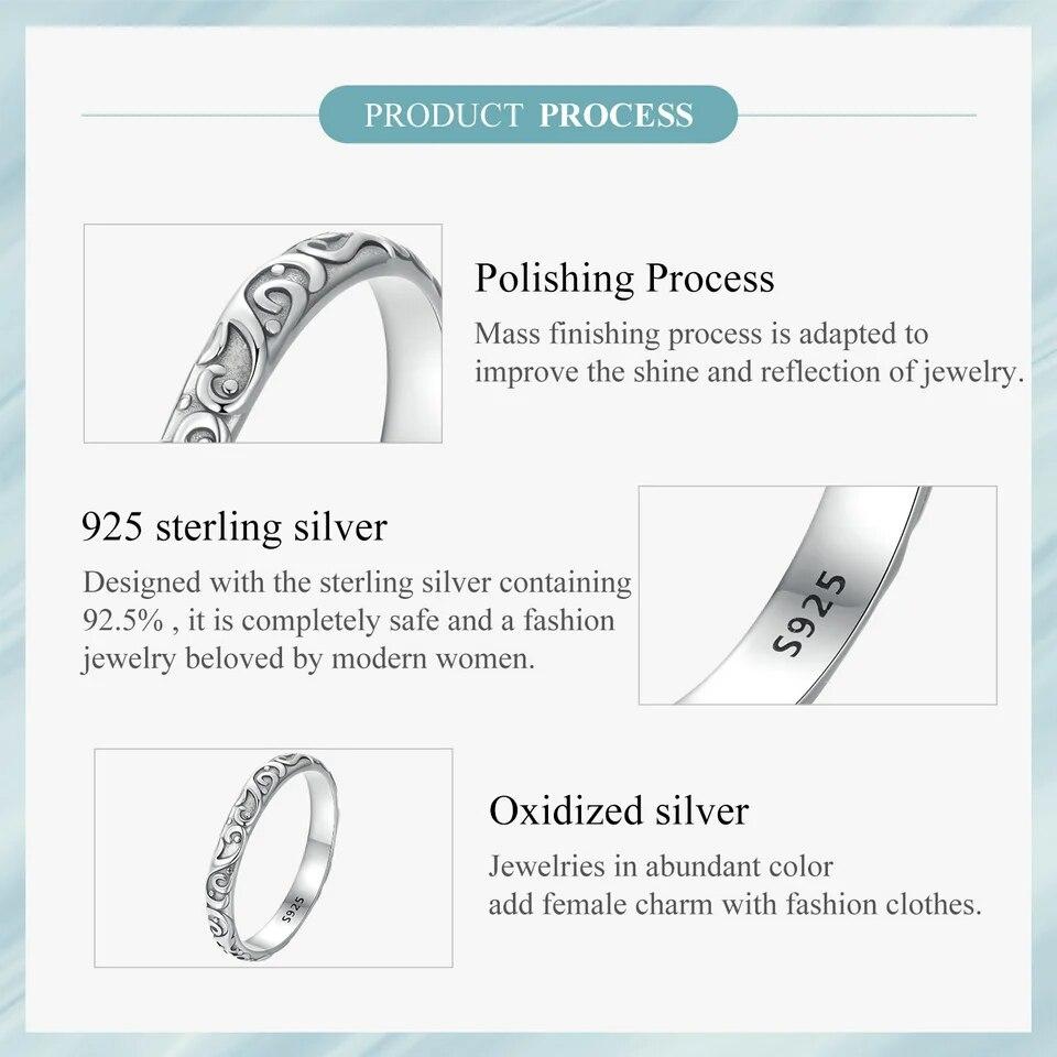 WOSTU Vintage 925 Sterling Silber Vintage Muster Ring für Frauen Einfacher Stil Silber Retro Ring Edlen Schmuck Geschenk