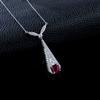 European S925 Sterling Silver Geometric Tassel Necklace with Cultured Ruby and Full Diamond Accents - Retro Long Style