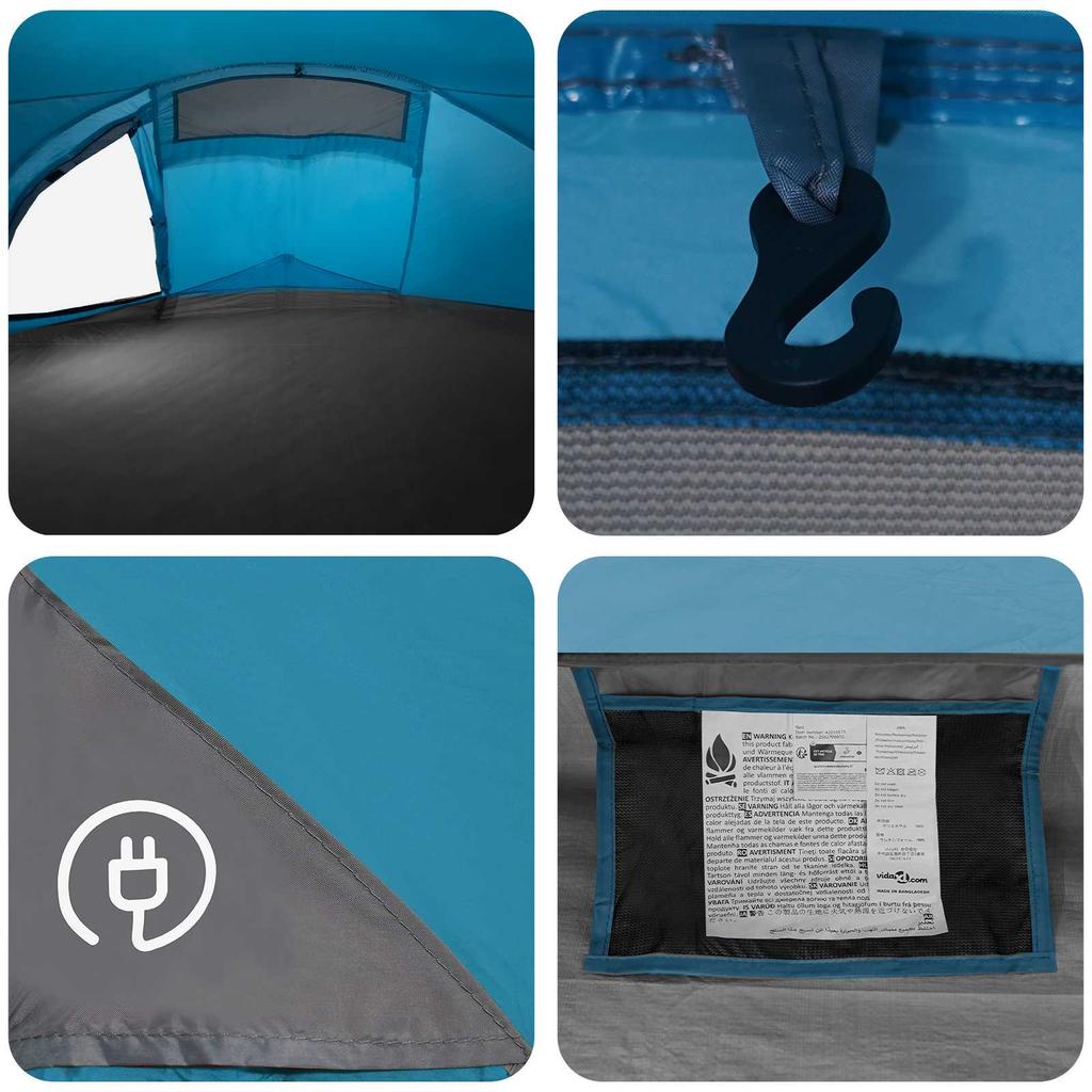 Trekking Tent Blue 4 Person 185T Polyester with PU Coating