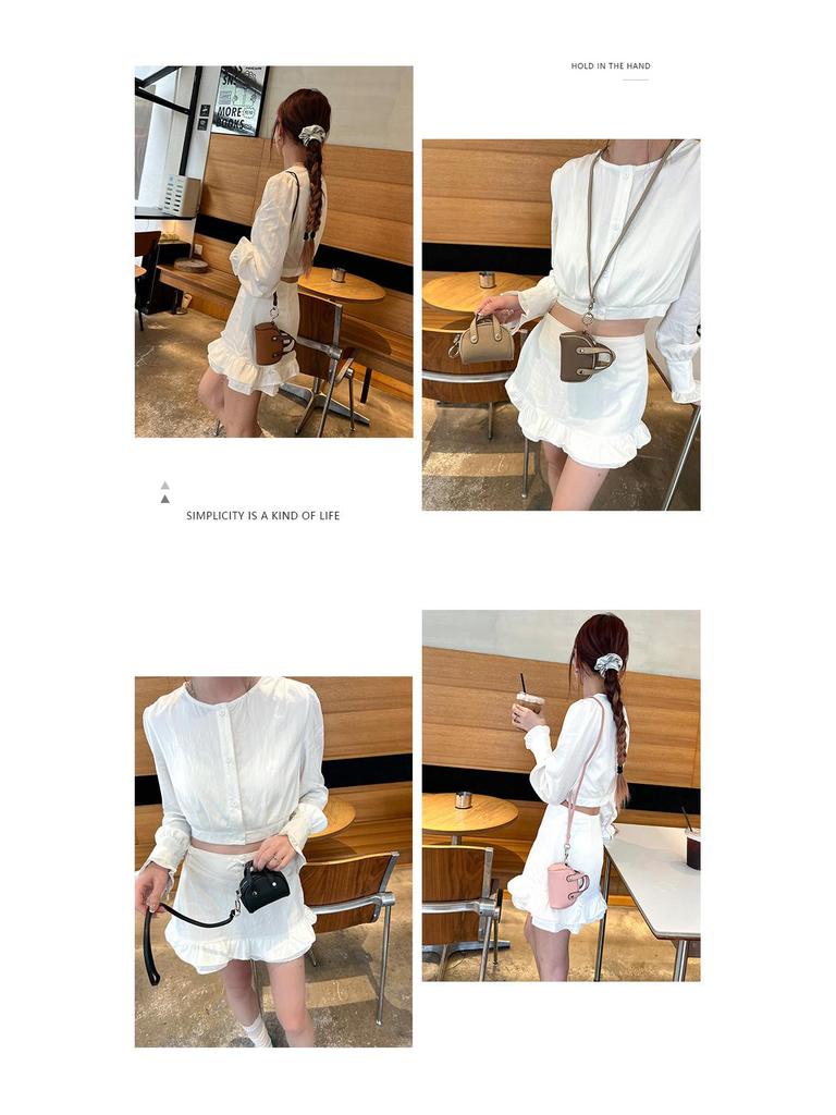 Genuine Leather Mini Lanyard Coin Purse - Ladies Bowling Style Lipstick Storage Bag