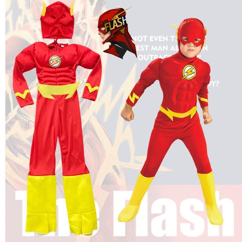 The Movie Flash Muscle Cosplay Costume Set Kids Halloween Party Prop Fans Gifts