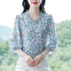 Women's Spring and Summer Seven-minute Sleeve Floral Shirt Ladies Elegant Chiffon Shirt