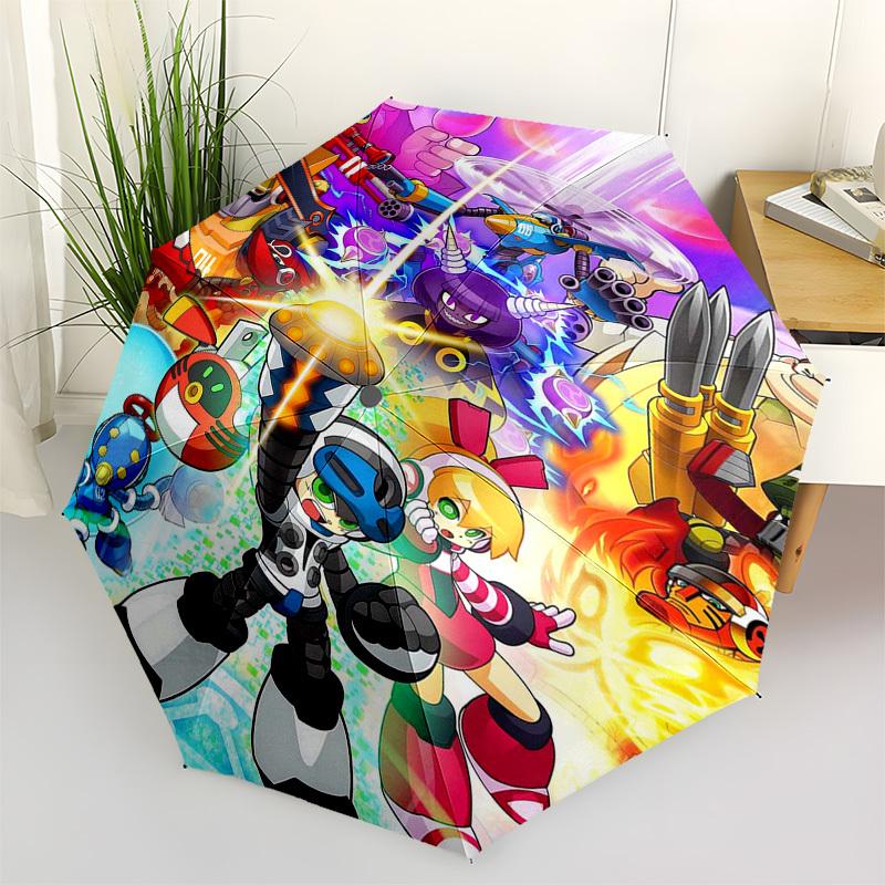

1pc Megaman Automatic Opening/Closing Outdoor Umbrella with 3-Fold Design, 8-Bone Iron Frame - Outdoor for Fans, Travelers, Daily Use, Gift Idea.