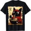 LangLanGs Funny Cat Ramen Graphic Tee Japanese Kawaii Anime Cat T-Shirt