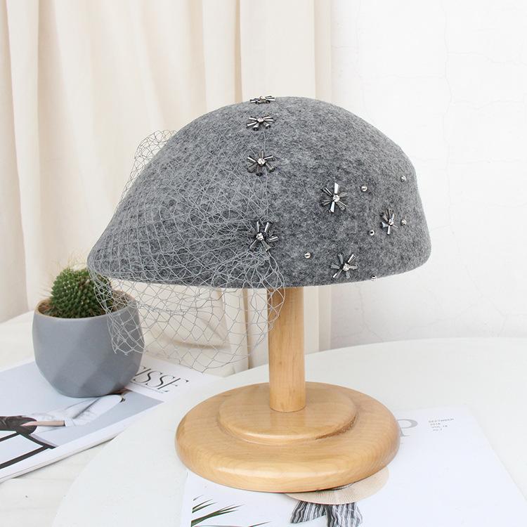 Hut Damen Wintermode Strass Mesh Zylinder Retro Elegant Stewardess Hut Wollbarett