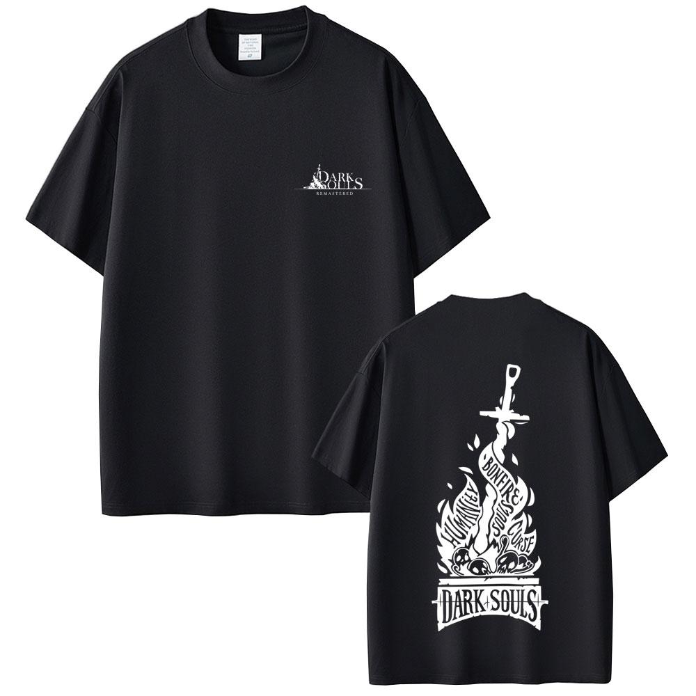 

2025 Summer Game Dark Souls Double Sided Print Unisex Women Fashion Gothic Rock Tshirts Unisexs 100 Pure Cotton Printed Tshirt S