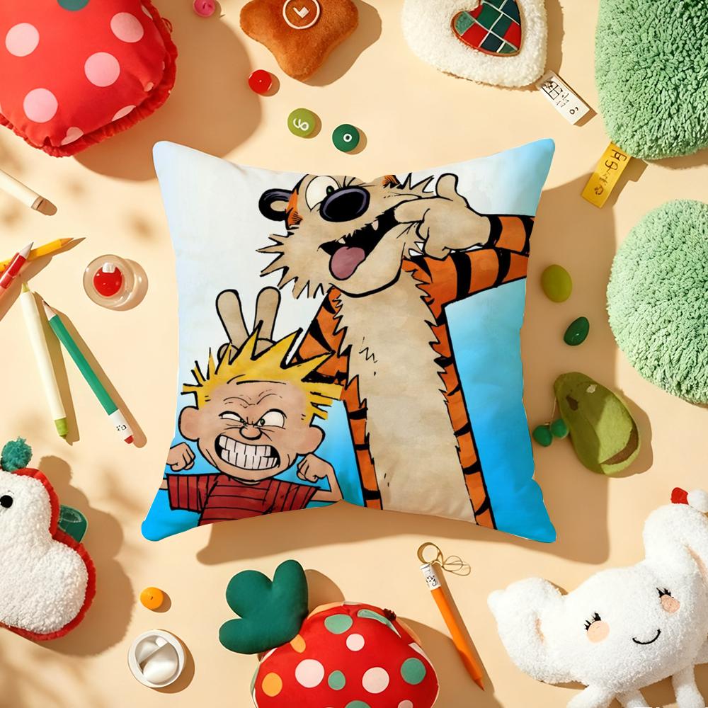Comic C-Calvin And H-Hobbes Cushion Cover Plush Fabric Soft Double-Sided Printed Sofa Warm Winter Home Gift Pillow Cover