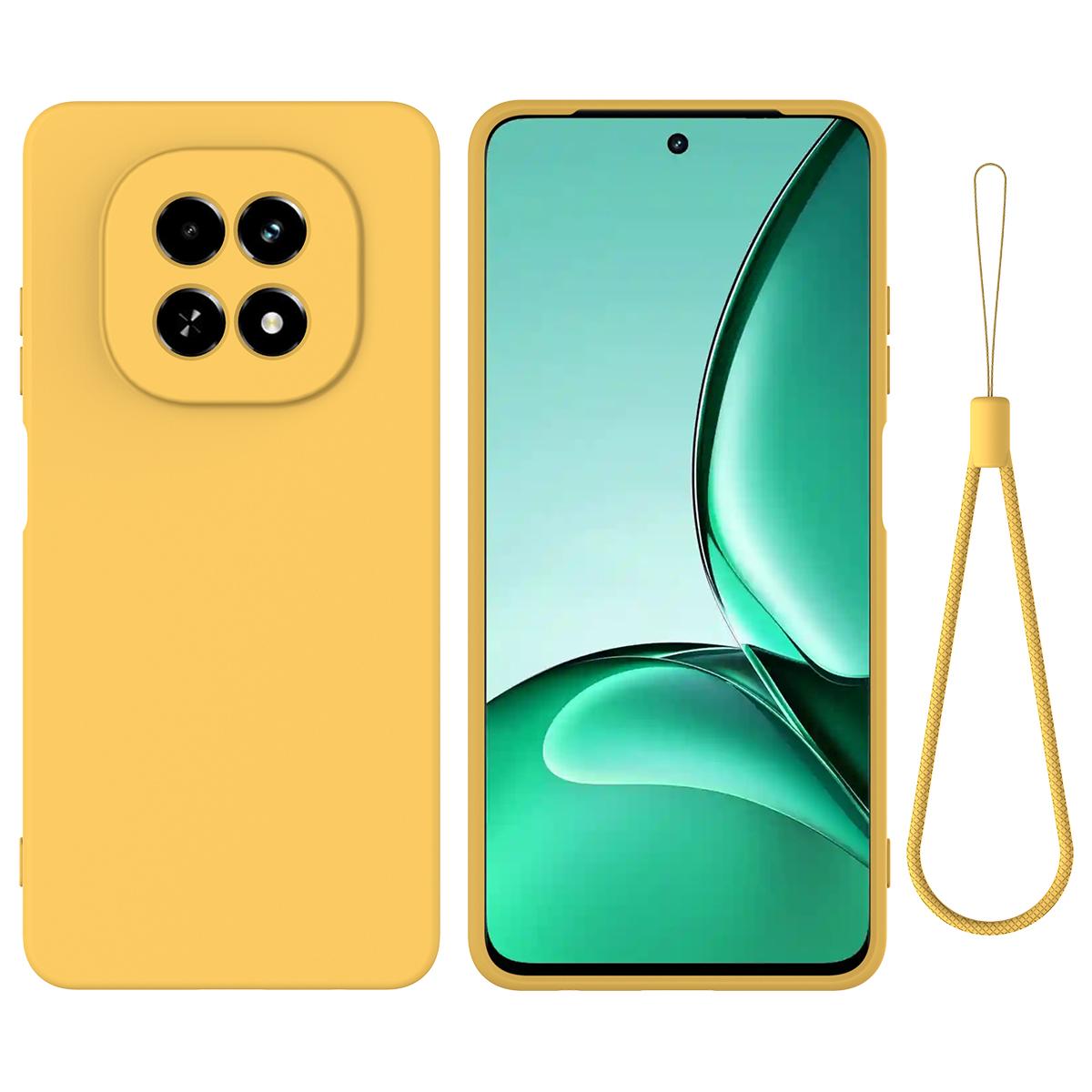 

For Realme C63 5G/V60 5G Case Liquid Silicone Anti-Scratch Phone Cover with Hand Strap Yellow