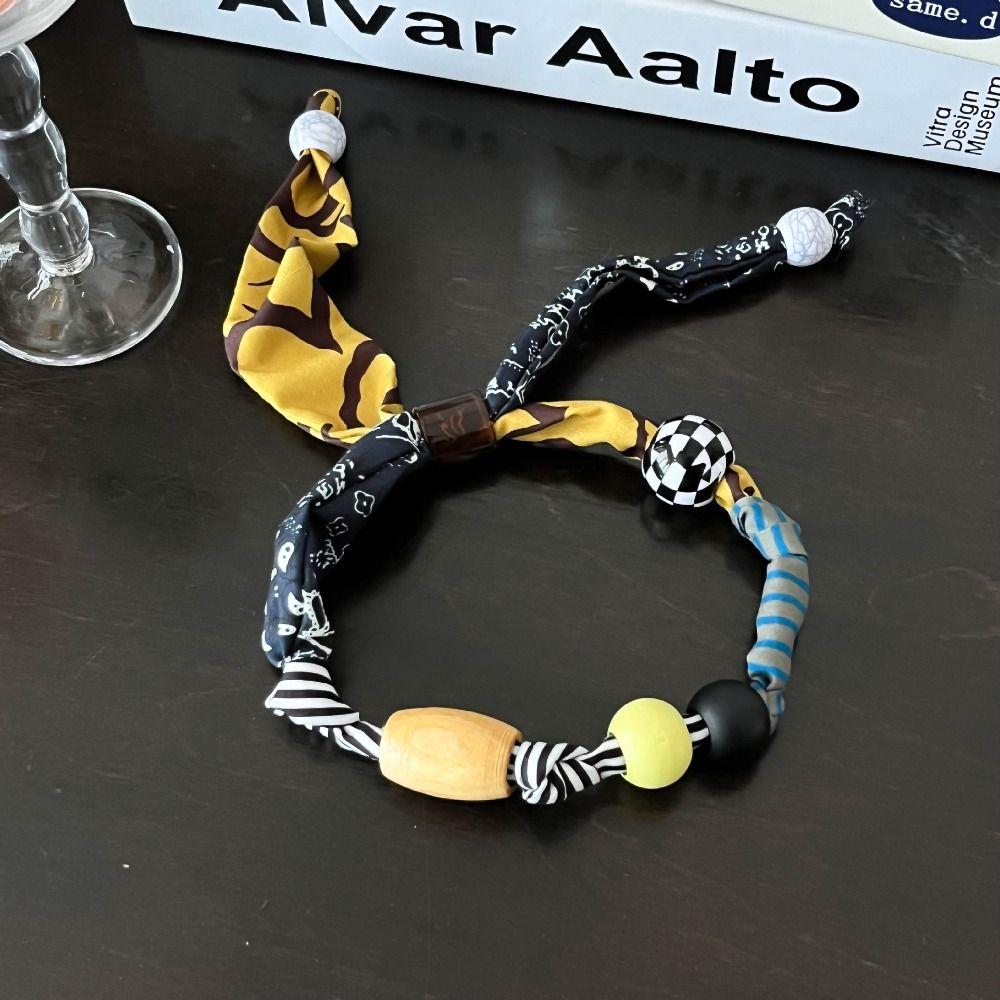 Clavicle Chain Patchwork Cloth Chain Necklace Multicolor Bohemian Choker Wood Bead Necklace  Girls
