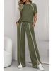 2026 Women's Round Neck Ribbed Casual Hoodie and Pants Set