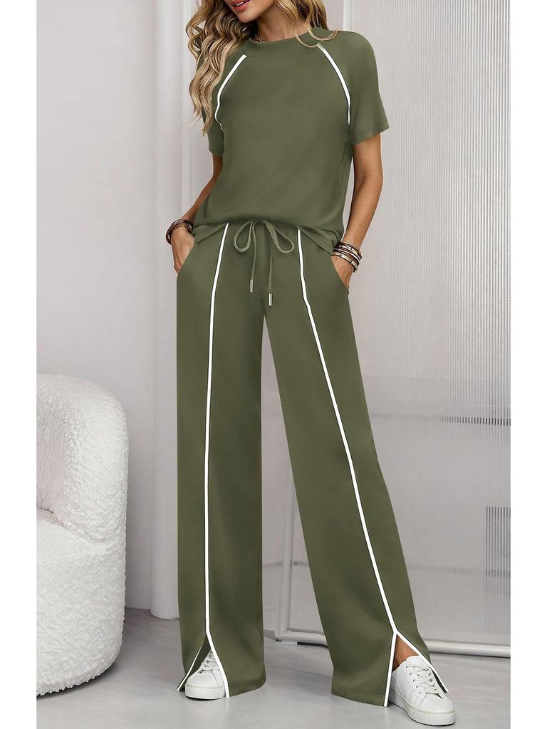 2026 Women's Round Neck Ribbed Casual Hoodie and Pants Set