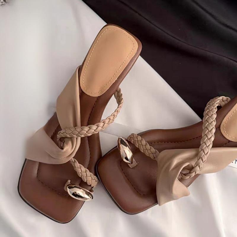 Fashion Clip Toe Women Slippers Summer Fashion Shoes Dress Elegant Woman Heeled Sandals 2025 Trend Designer Brand Zapatillas De Mujer