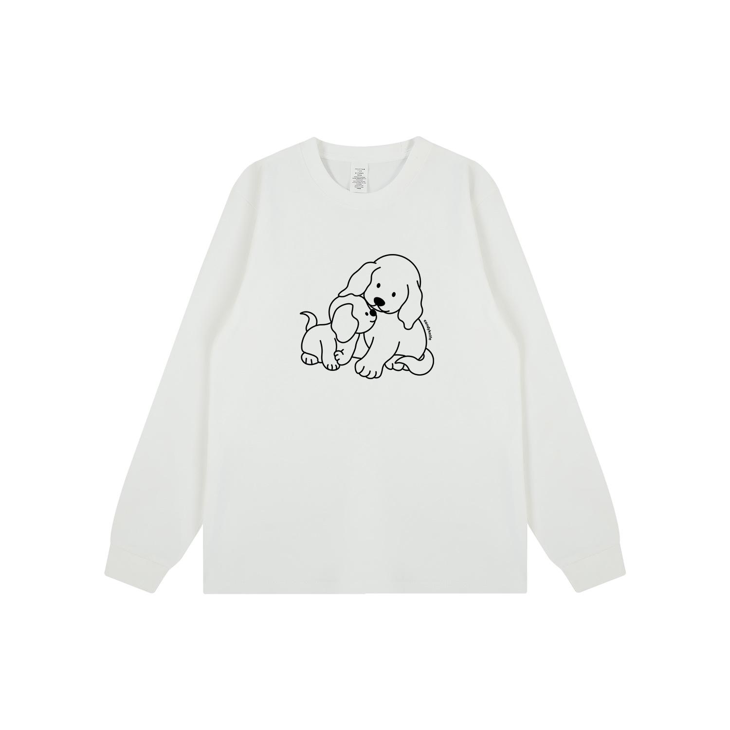 

Милая корейская футболка с длинным рукавом для пары с ручной росписью и принтом щенка XL