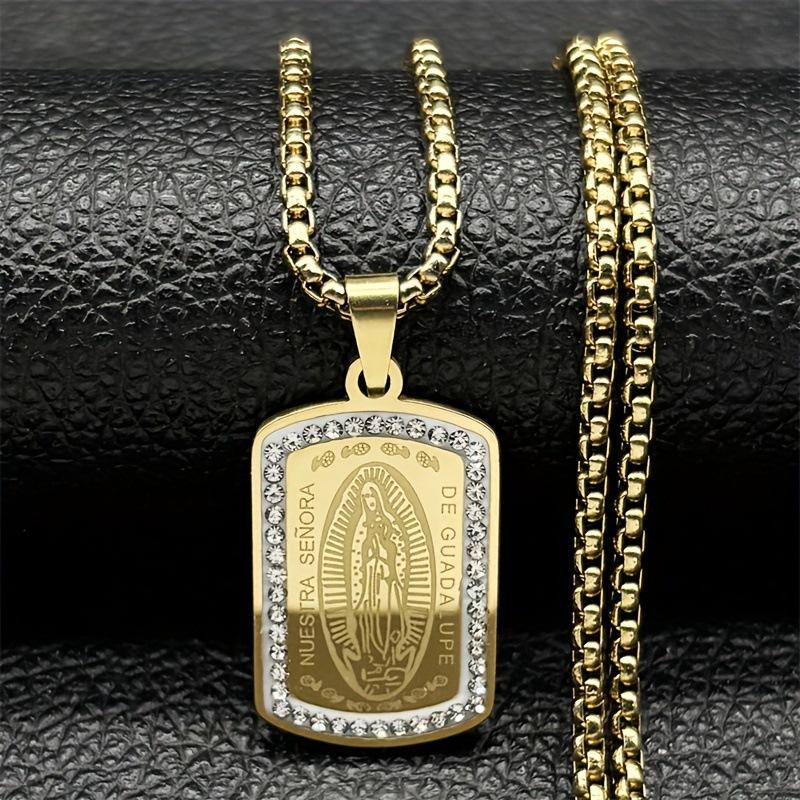 Hip Hop Trendy Square Head Virgin Mary Medal Pendant Necklace 60CM