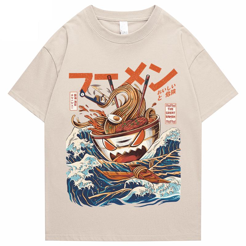 Japansk Harajuku T-shirt Herr Sommar Hip Hop T-shirts Nudelpåse Tecknad Streetwear T-shirts Kortärmad Vardagstopp Bomull