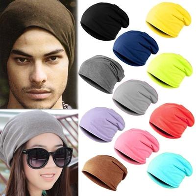Men Women Beanie Knitted Winter Autumn Cap Solid Color Hip-hop Slouch Hats Muslim Cap