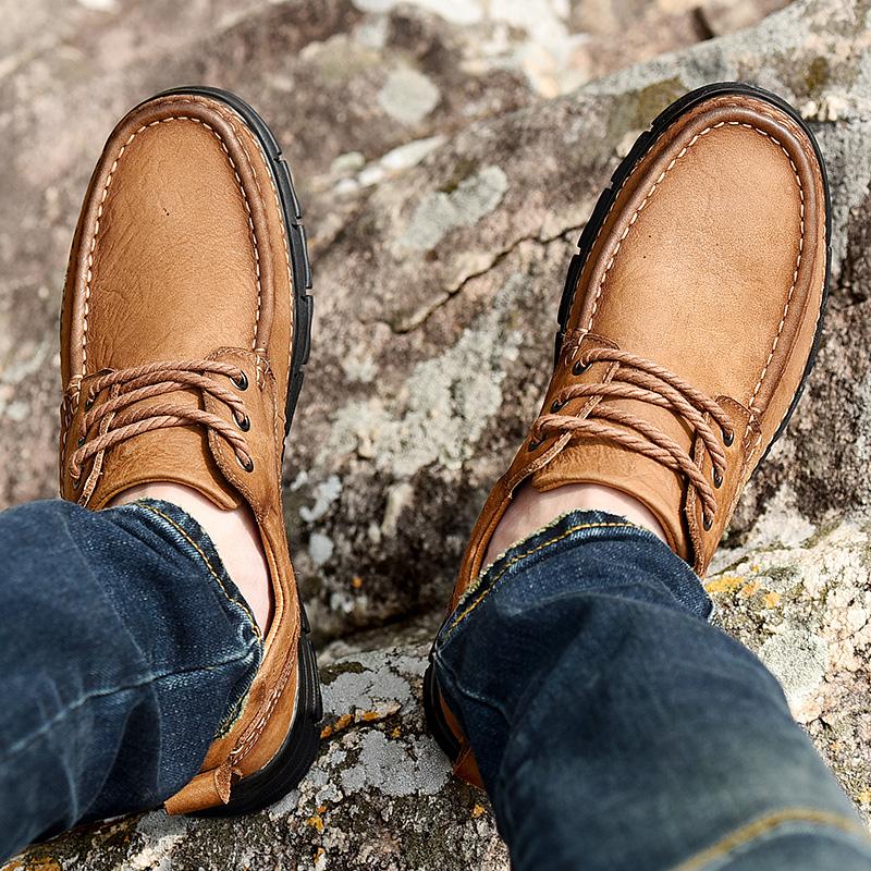 Fashion Spring Autumn Handmade Genuine Leather Men Shoes Outdoor Men's Lace-Up Treking Footwear New Trend Male Comfortable Walking Shoes