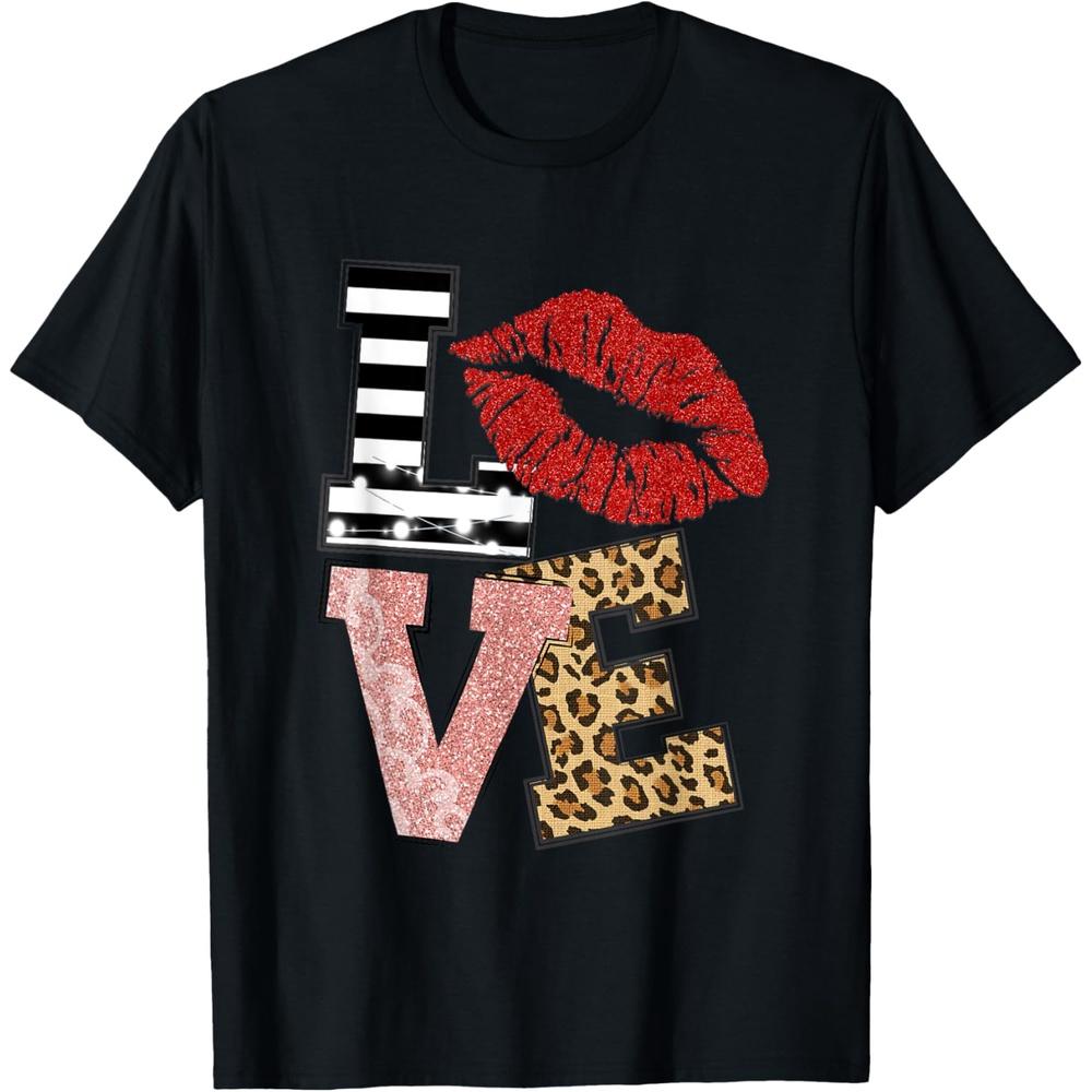 Valentine Red Lips Love Leopard Cotton Men T Shirt XXL