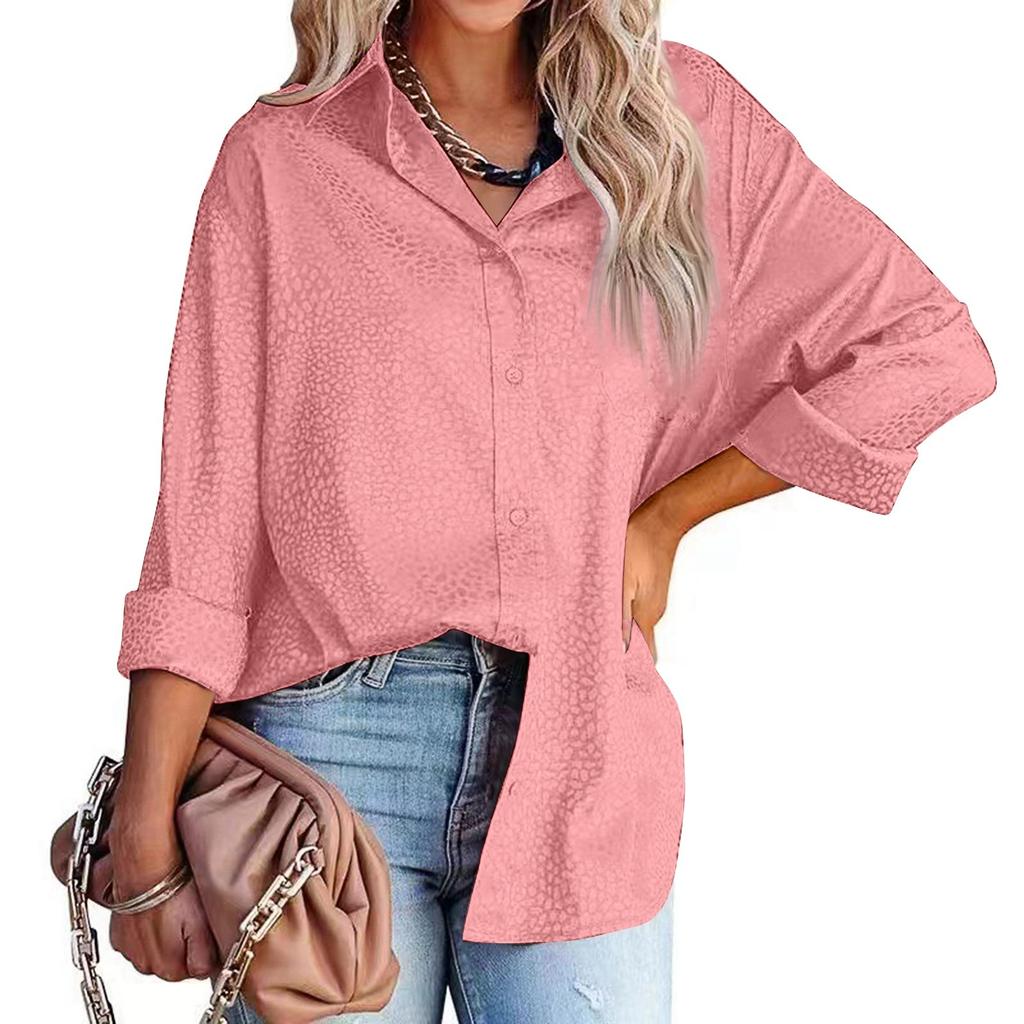Dames Revers Knoop Luipaard Temperament Lange Mouw Shirt