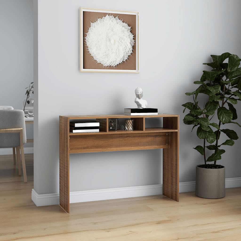Console Table Brown Oak Look 105 x 30 x 80 cm Engineered Wood