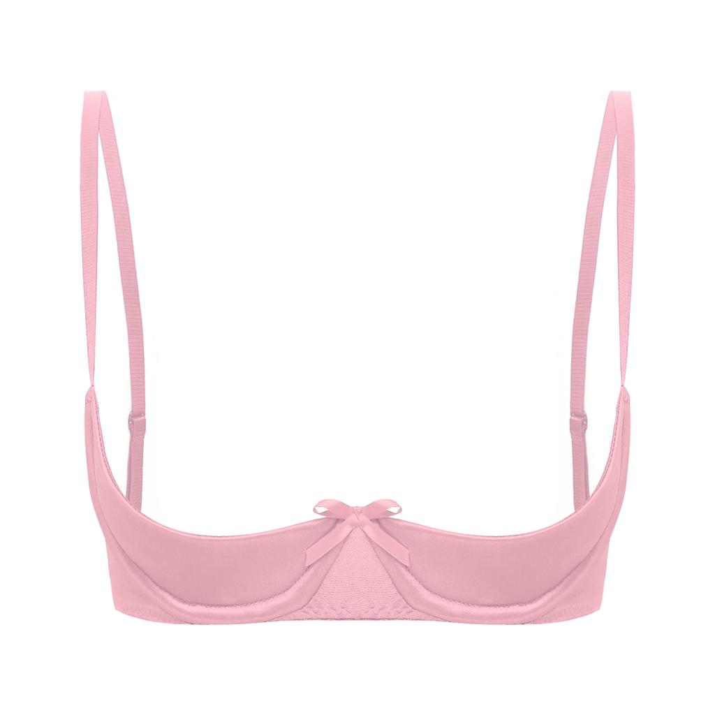 Women Satin Lingerie Underwire Half Cup Bow Push Up Bralette Shelf Bra Tops Corset Bustier Underwear Nightclub Costume