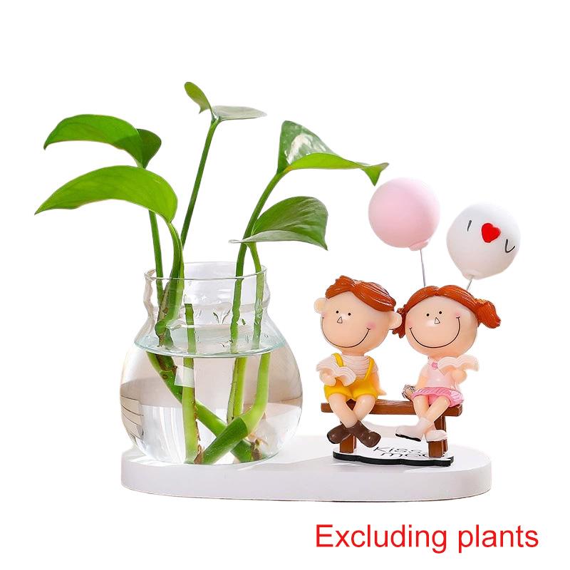 1Pc Resin Home Decor Girl and Boy Unique Hydroponics Creative Flowers Pot Couple Vase