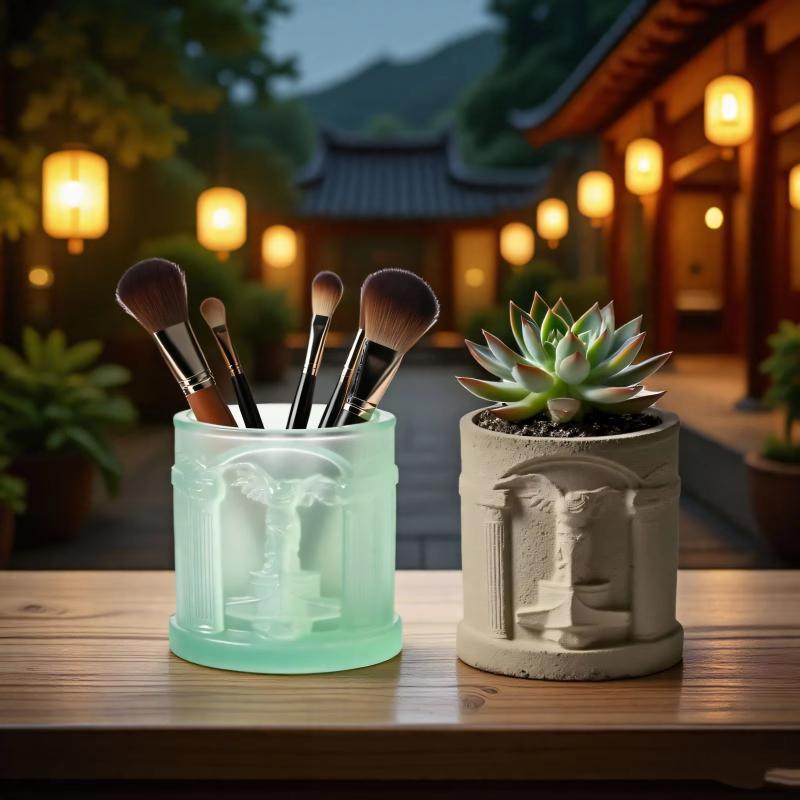 Victory Goddess Relief Candle Jar Silicone Molds Gypsum Flowerpot Mold Plaster Cup Resin Pen Holder Mould Storage Jar Home Decor