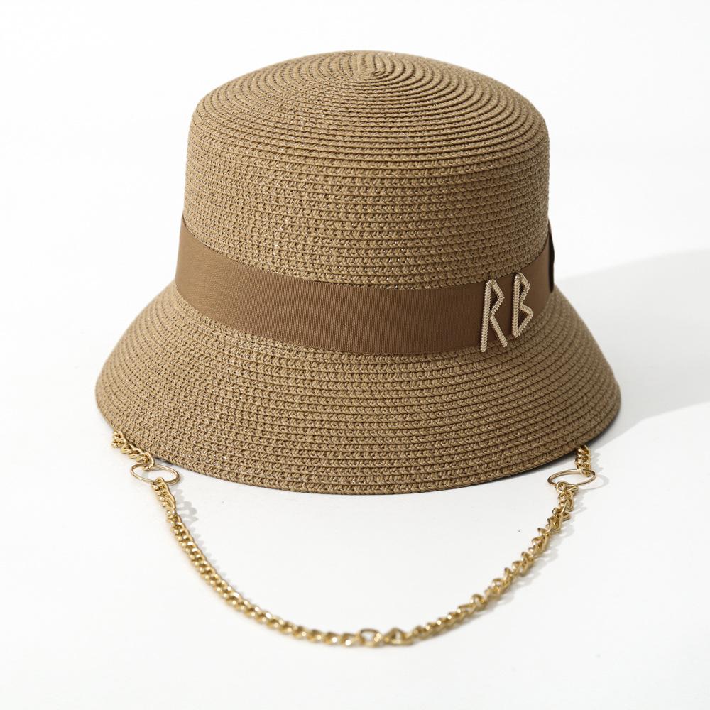 Rb kapelusz bucket modny z literami ozdobiony kapelusz bucket metalowy łańcuszek kapelusz przeciwsłoneczny street shot kapelusz plażowy