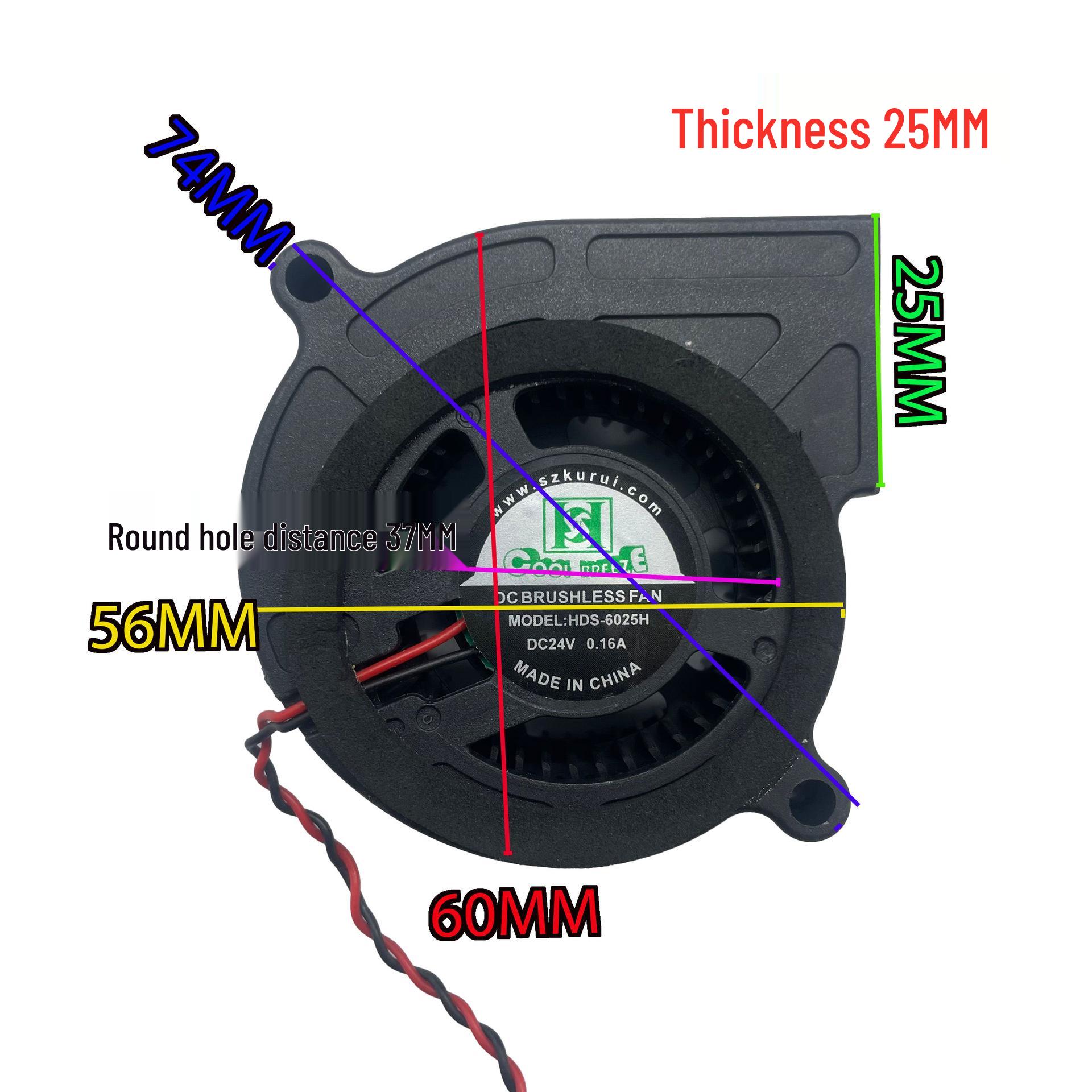 

Silent High-Wind 6025 Turbine Blower for Humidifiers & Aroma Diffusers, 60x25MM, 12V/24V 24V 2-Wire 2.54 A1 Plug