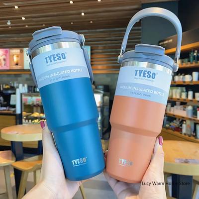 Tyeso Kaffeetasse, Thermosflasche, Edelstahl, doppelschichtige Isolierung, Kälte- und Reisebecher, Isolierflasche, Auto-Wasserflasche