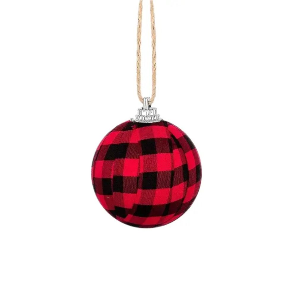 6pcs/bag Vintage Plaid Fabric Ball Hanging Christmas Tree Decorations  Holiday Party
